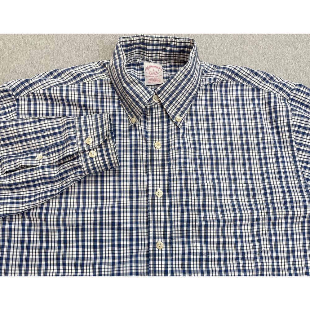 Brooks Brothers 1818 Shirt Men Large Plaid 100% Supima Cotton Button Down